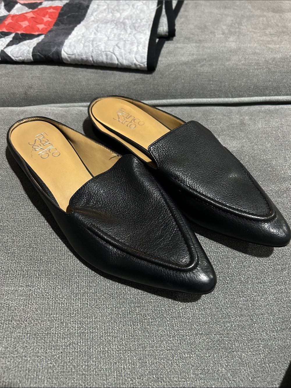 Franco Sarto Black Pointed Slip-On Mules
